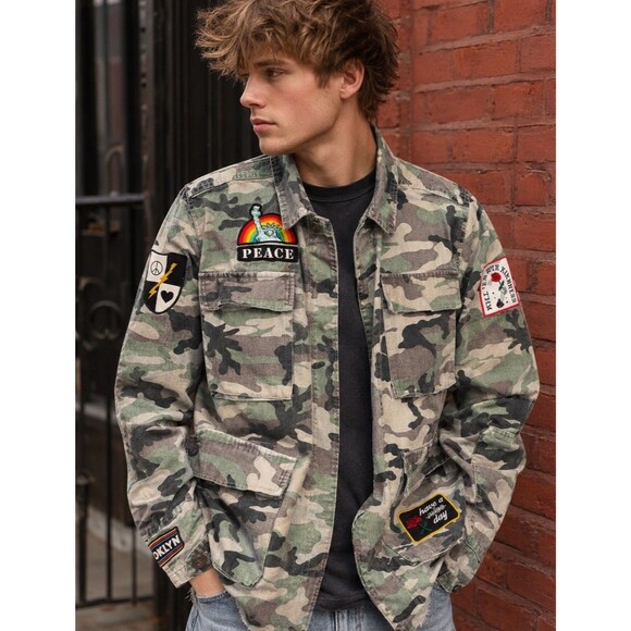 The Rail Other - The Rail Camo Military Patch Jacket Size: XL Various Patches 46” Pit To Pit READ